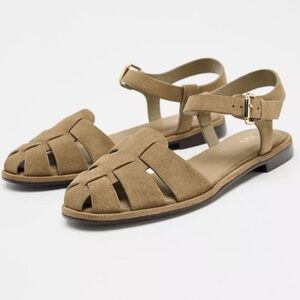 Zara Tan Suede Fisherman Sandals
